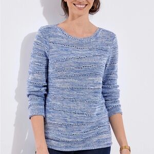 Dana Buchman Lightweight Blue Open Knit Texture Crew Neck Sweater Sz M Boho Beac